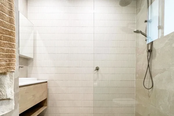 image of a bathroom with shower and glass window newly renovated on carringbah south