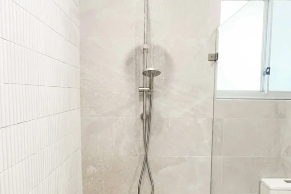 image of a shower taken from newly renovated bathroom in carringbah south