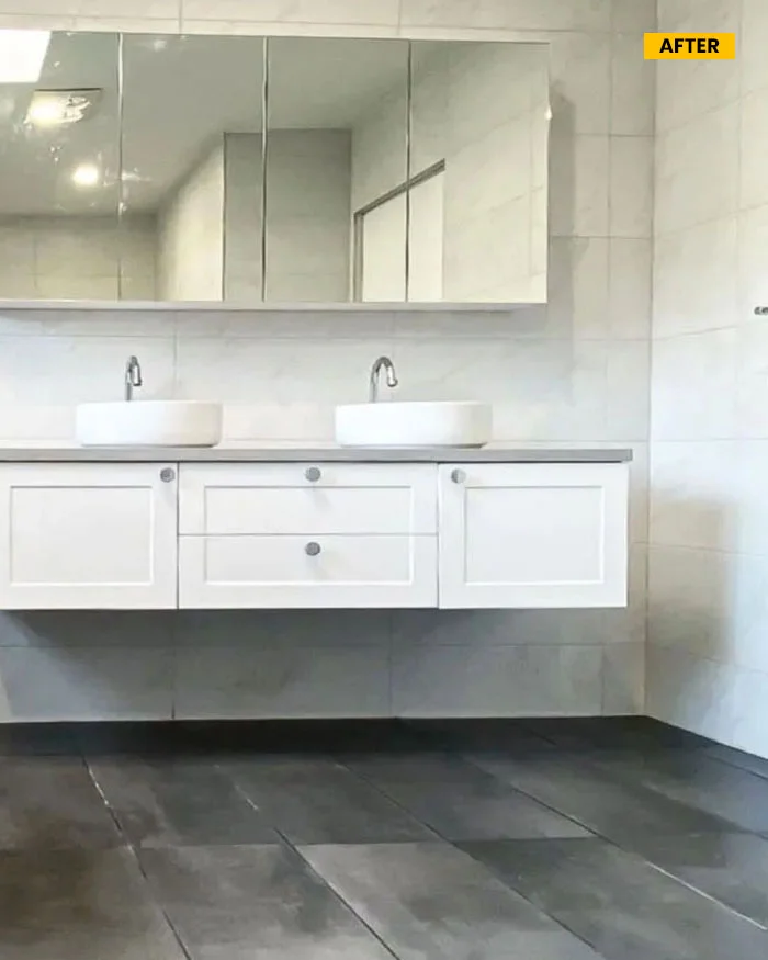 double bathroom vanity after a successful renovation that took place on Springwood for bathroom renovations