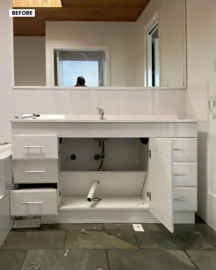 bathroom vanity before the renovation on springwood