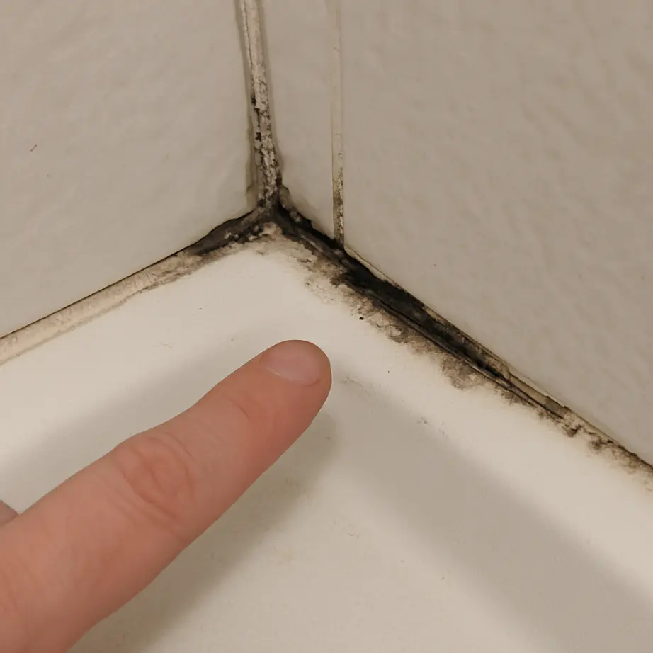 image of finger pointing early signs of water leakage 