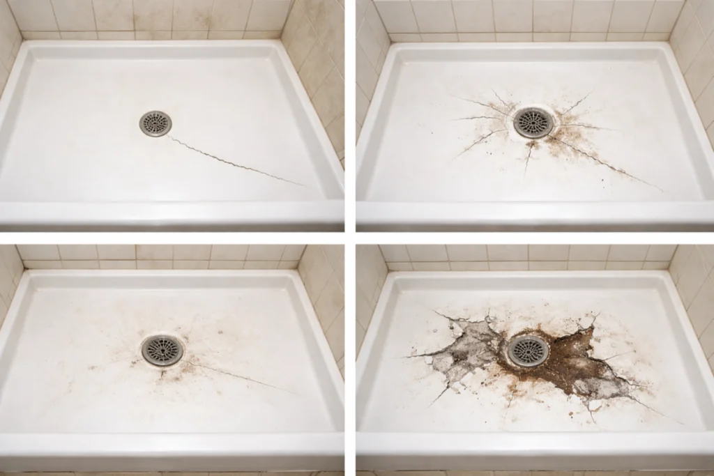 sample image of a damaged shower base for topic on Cracked Shower Floor