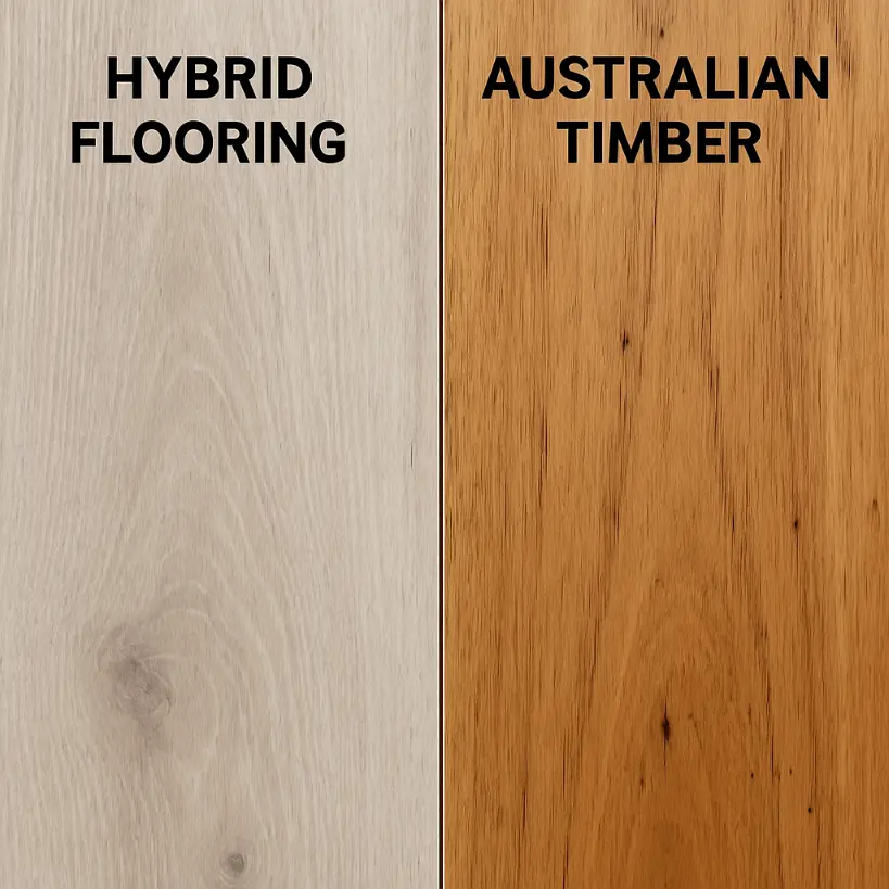 concept photo comparison of hybrid and australian timber for topic about Cost to replace flooring in Australia