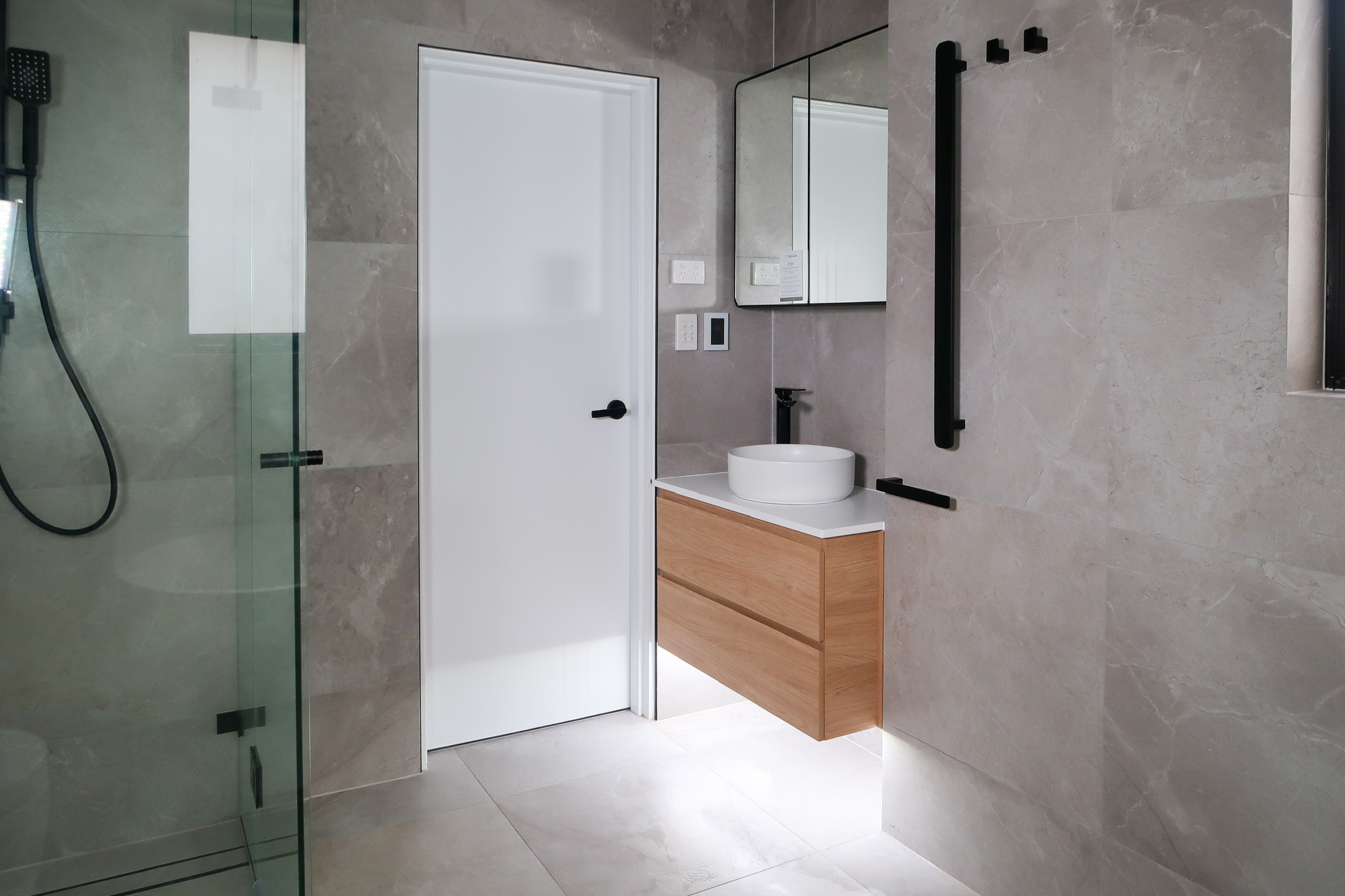 image of a bathroom with vanity and shower